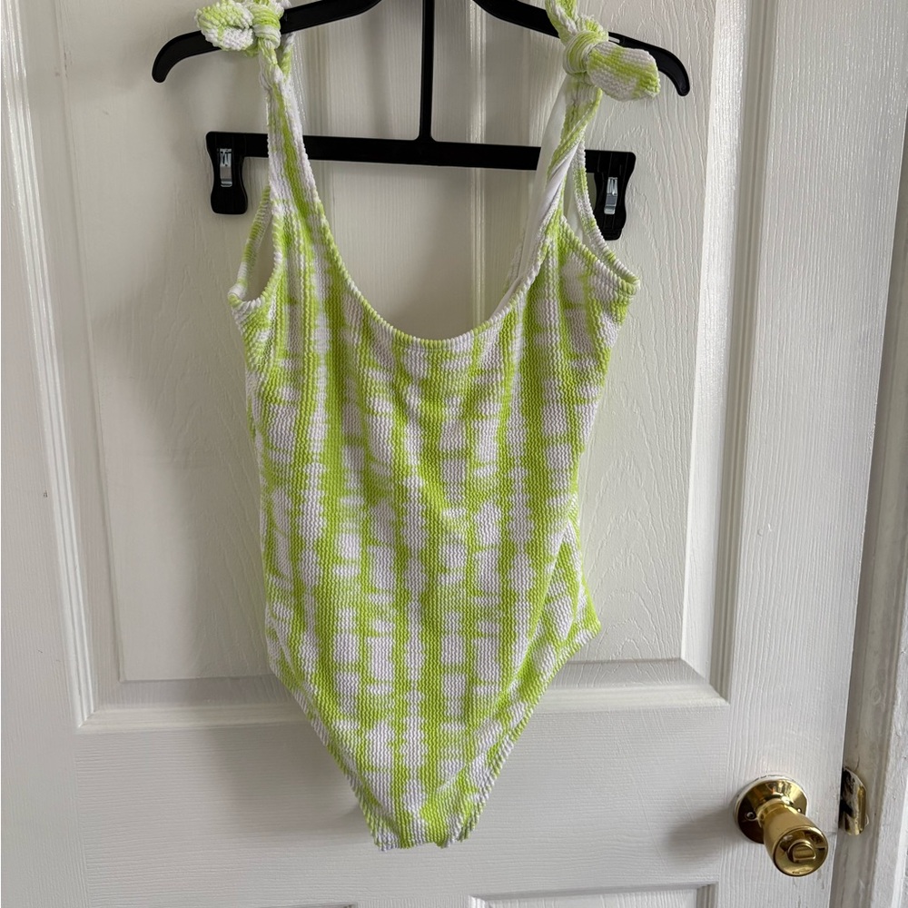 Kona Sol Lime Green and White One Piece Swimsuit